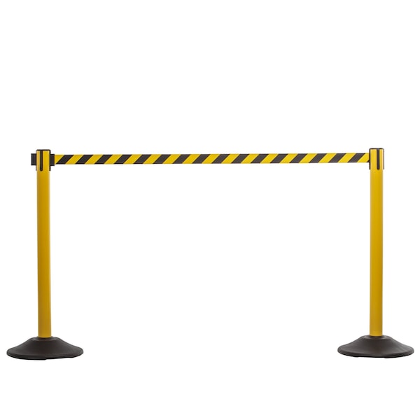 Yellow Premium Steel Stanchion with 7.5ft Retractable Chevron Belt